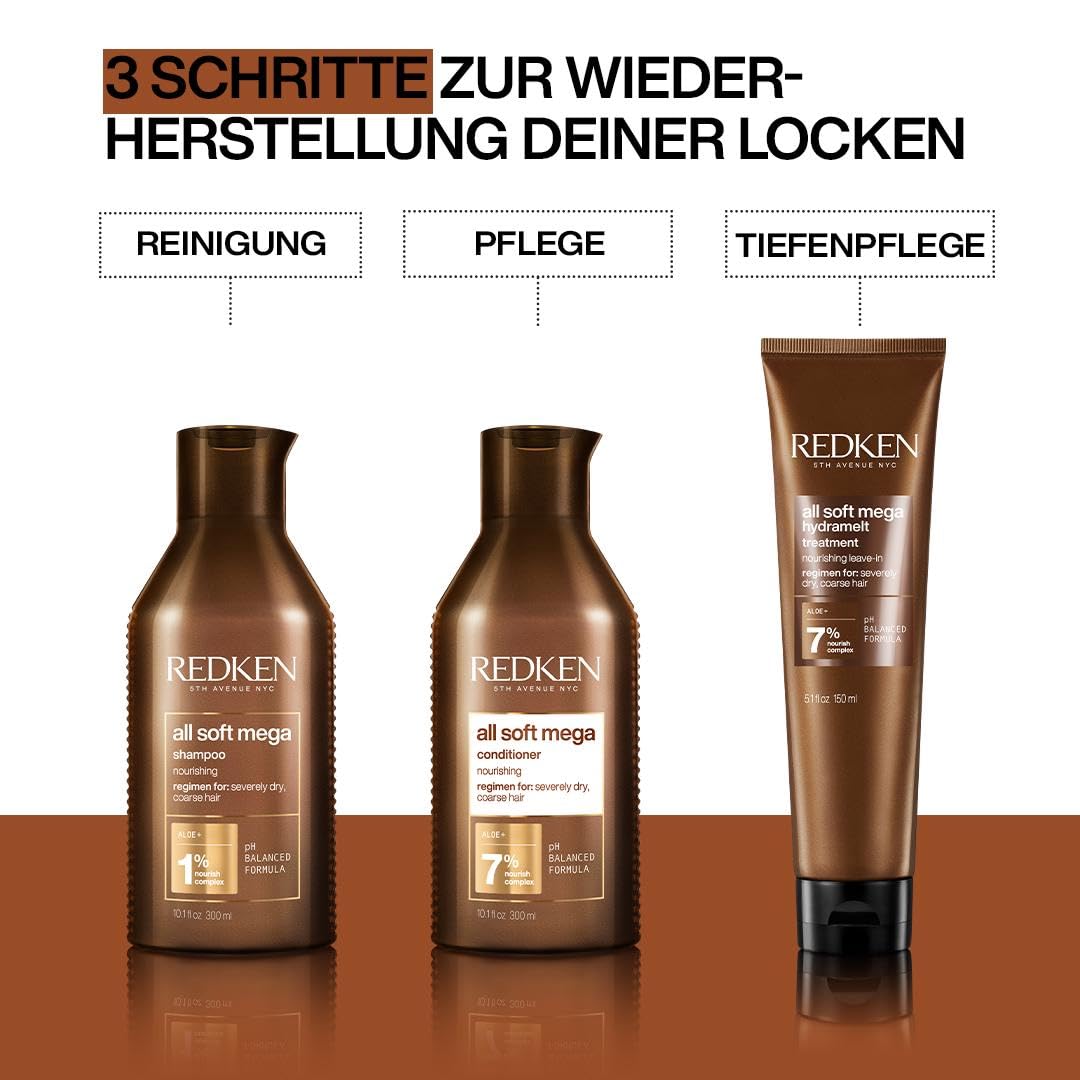Redken Leave-In Haarcreme für lockiges oder krauses Haar, Belebt und hydratisiert trockenes Haar, Mit Aloe Vera, All Soft Mega Curls Hydramelt, 150 ml