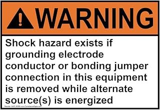 ComplianceSigns.com Warning Shock Hazard Exists If Grounding Electrode ANSI Label Decal, 5x3.5 inch 4-Pack Vinyl for Electrical