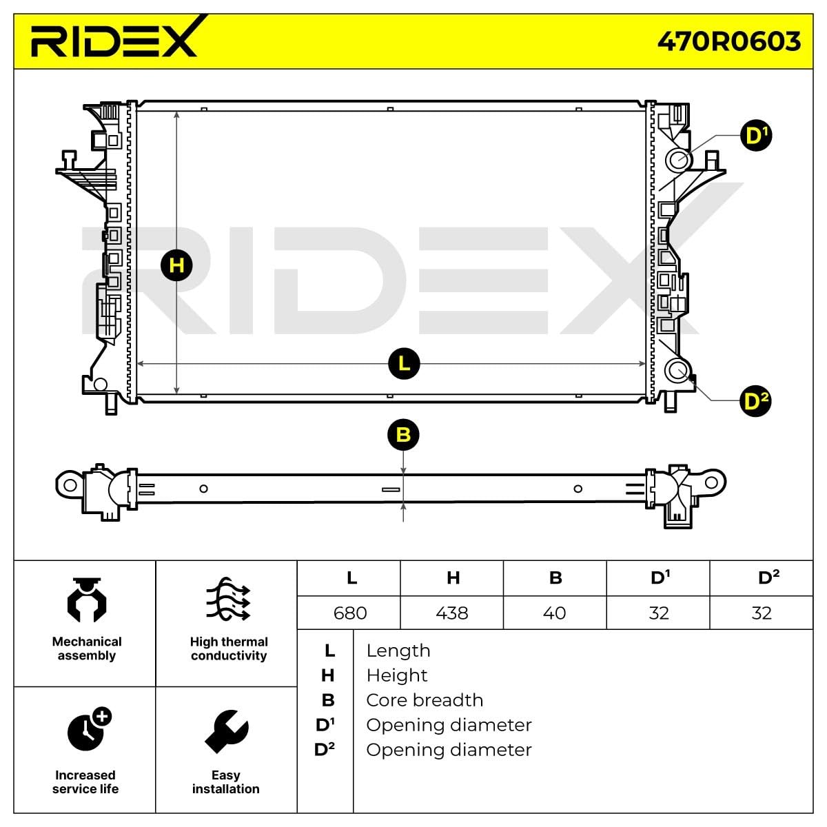 RIDEX 470R0603 Radiateur du moteur Compatible avec RENAULT Espace 4 JK, JK0/1 Diesel
