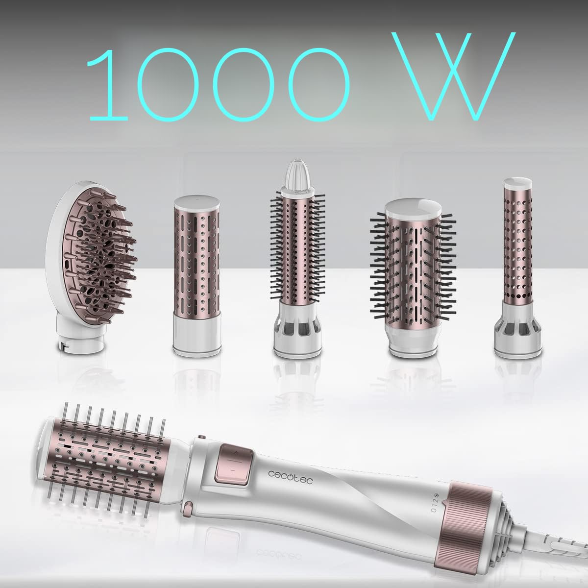 Cecotec Brosse à air 5 en 1 Bamba CeramicCare 5in1 Pro 1000 W, céramique, technologie ionique, 3 réglages de température et 2 vitesses, fonction air froid, comprend 5 têtes