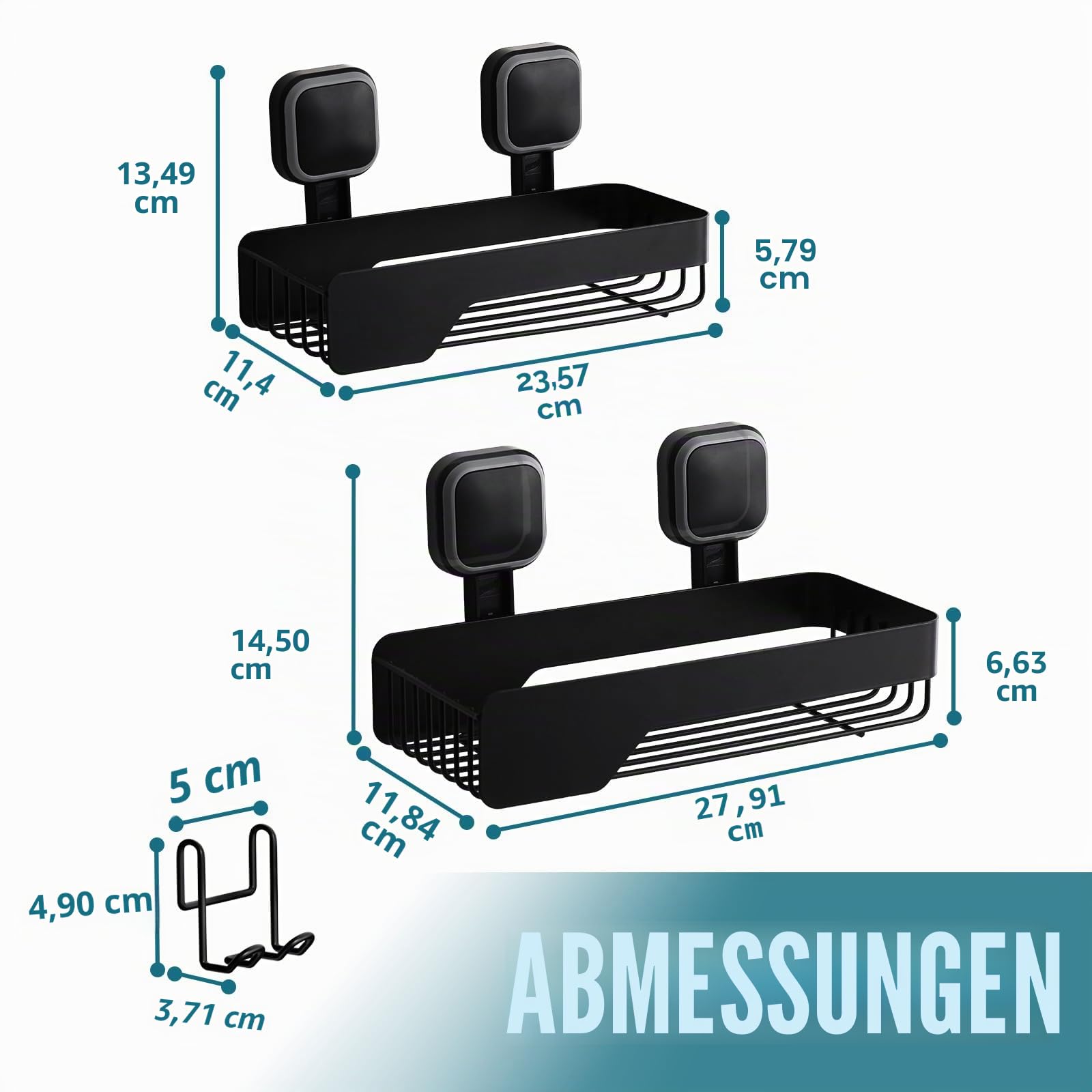 TAILI Duschablage ohne Bohren Duschablage Saugnapf Extra Stark,2Set Schwarz | Saugnapf Dusche Organizer Große Kapazität Rostfreier Bad Organizer Ohne Bohren Badezimmer Zubehör für Shampoo Duschkorb