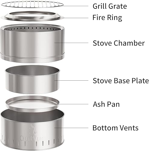 Miniatura 5 de Fogata de acero inoxidable de 15.3 pulgadas sin humo con bolsa de transporte, hoguera portátil sin humo para exteriores, fogata de leña para