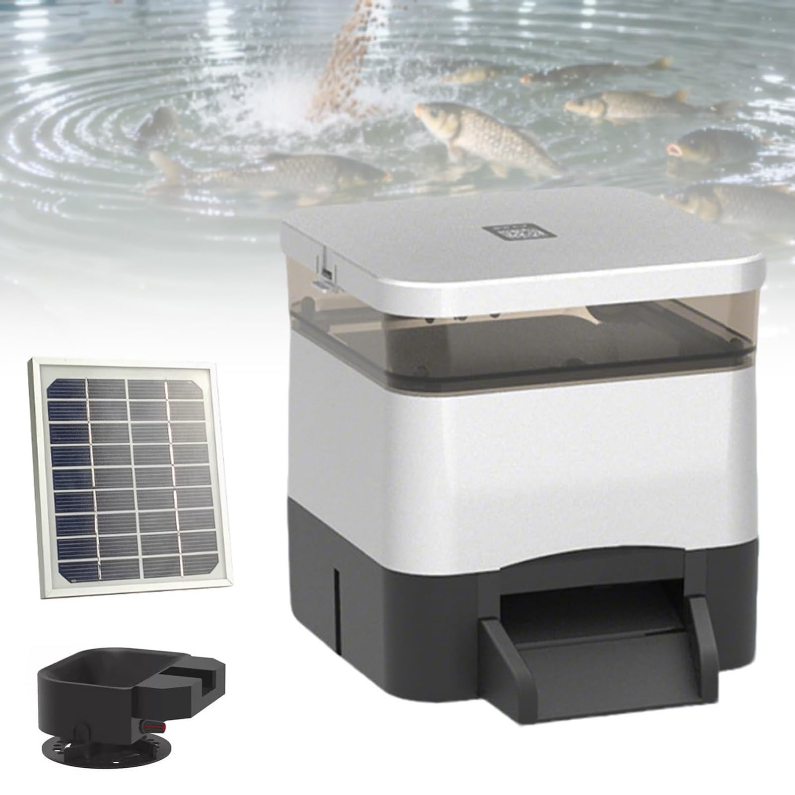Distributore Automatico Di Mangime Per Pesci Da Laghetto, Distributore Di Pellet Per Carpe Koi Con Timer,Capacità (4/10L),Compatibile Con Pannello Solare, Per Laghetti Interni Ed Esterni(Silver,4L)