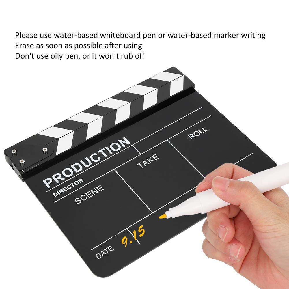 Clapperboard, Movie Clapboard Akrylowy Wbudowany Magnes Clapperboard Dźwięk Czysty I Wyraźny Nadaje Się Do Edycji Produkcji Wideo Film Film Fotografia Aparatem(Biały pasek)