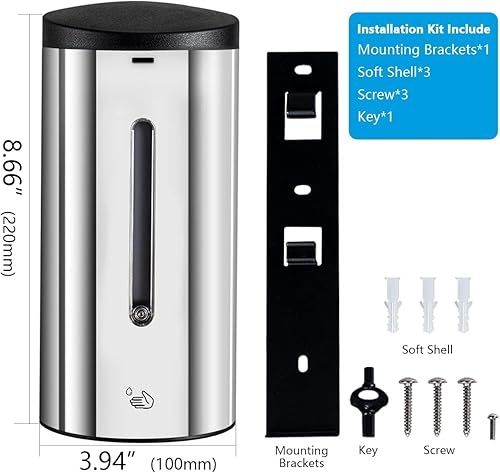 Miniatura 6 de WiseWater Dispensador de jabón sin contacto montado en la pared, dispensador automático de jabón con sensor de movimiento infrarrojo, acero