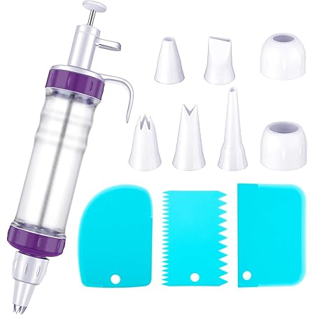 Dessert Decorating Syringe Set, Cupcake Frosting Filling Injector with 7 Plastic Icing Nozzles and 3 Cream Scrapers Dessert Cream Piping Syringe Nozzles Kits for Cake