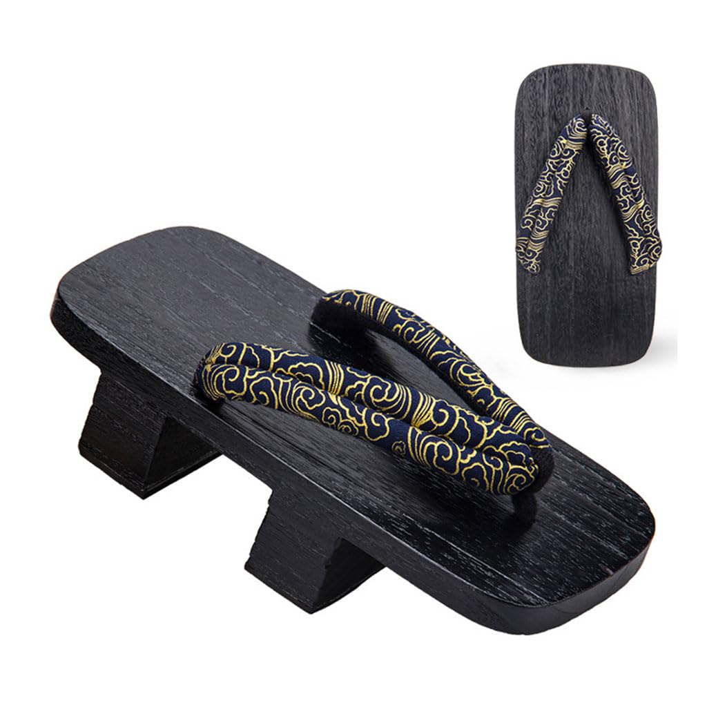 Sandalias de zuecos de madera para hombre,Geta de madera japonesa Zapatillas,zapatillas Geta Tradicionales Japonesas, Zuecos de madera Geta Ancha Amplia Sole Zapatillas (Size:27CM,Color:Negro+A)