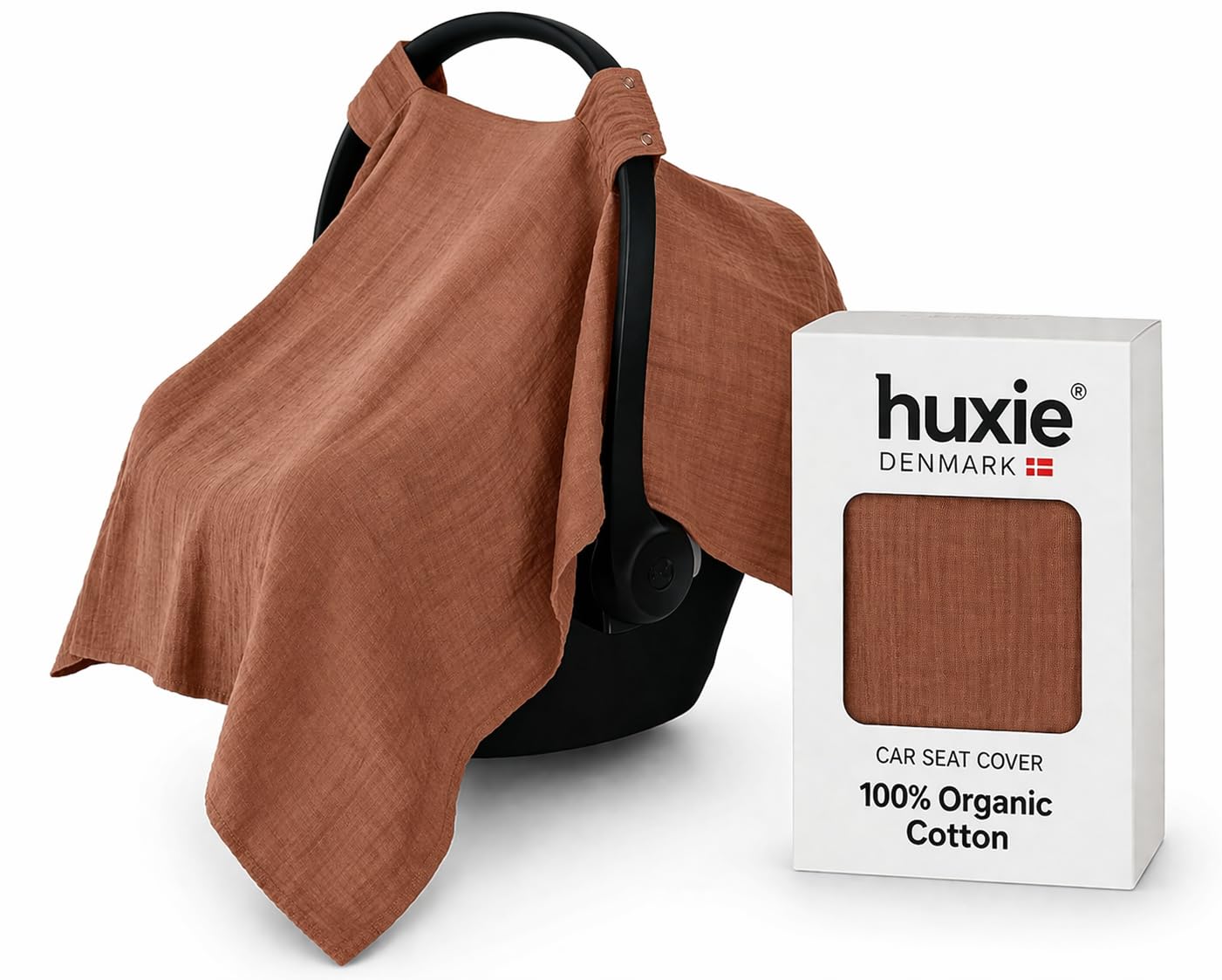 Huxie Car Seat Cover Baby - Organic Muslin Cotton - Carseat Canopy - 43" x 32" (Cedar)