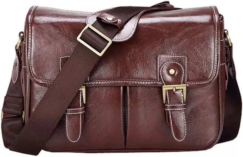 Photo Camera Stylish Retro Pu Leather Case Handbag Waterproof Shoulder Messenger DSLR Bag(Black-30 * 13 * 21Cm)