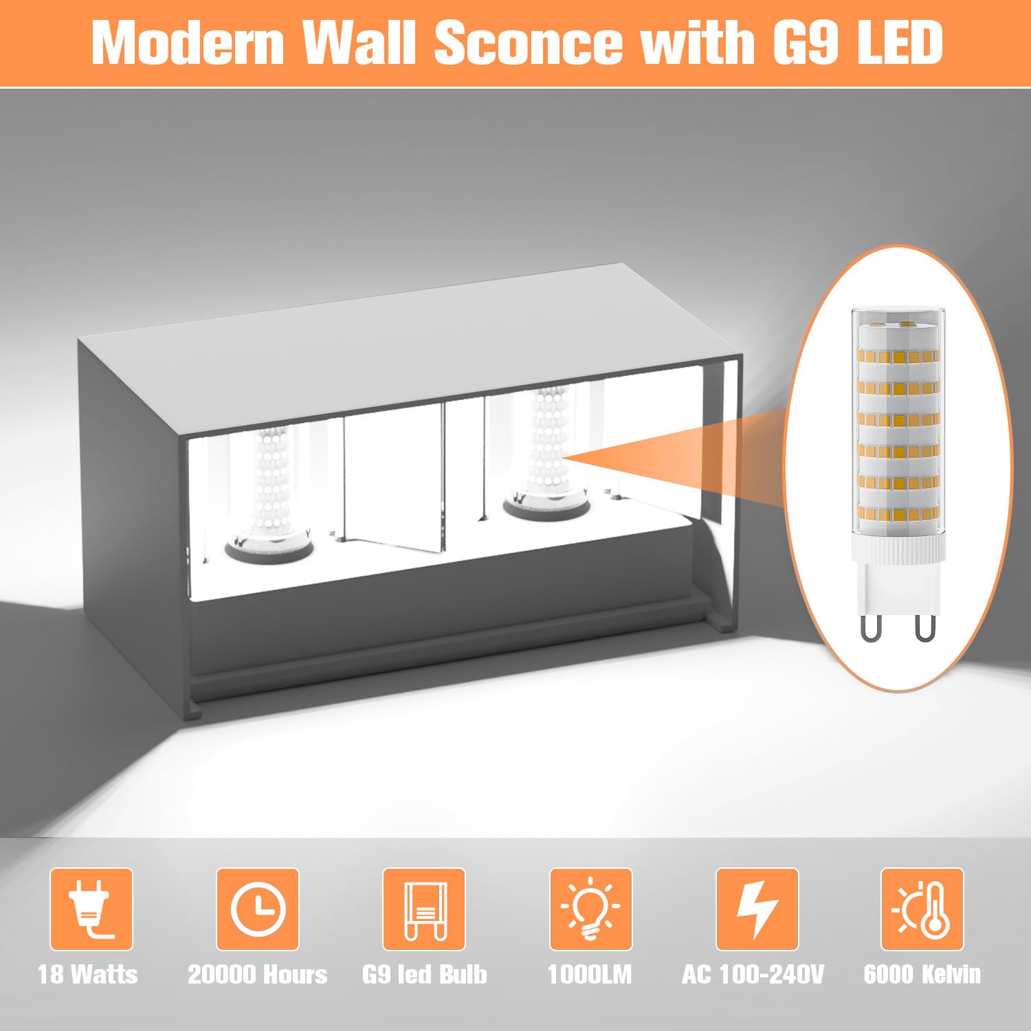 YrgePowk Applique da Parete con Lampadina Sostituibile G9 LED, Applique da Esterno IP65 Impermeabile Applique da Parete Interno 18W Bianco Freddo Angolo del Fascio Regolabile - Bianco
