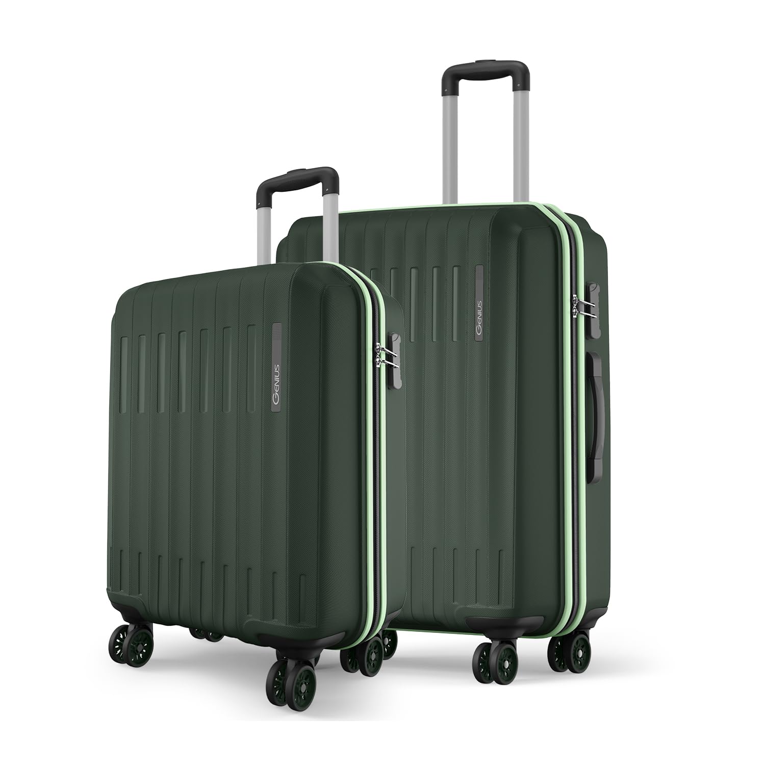 Safari Genius Alley Set of 2 (Cabin + Medium) Trolley Bags Hard Case Polypropylene, 4 Spinner Wheels, 360 Degree Wheeling Luggage, Suitcase for Travel, Trolley Bags for Travel, Deep Forrest