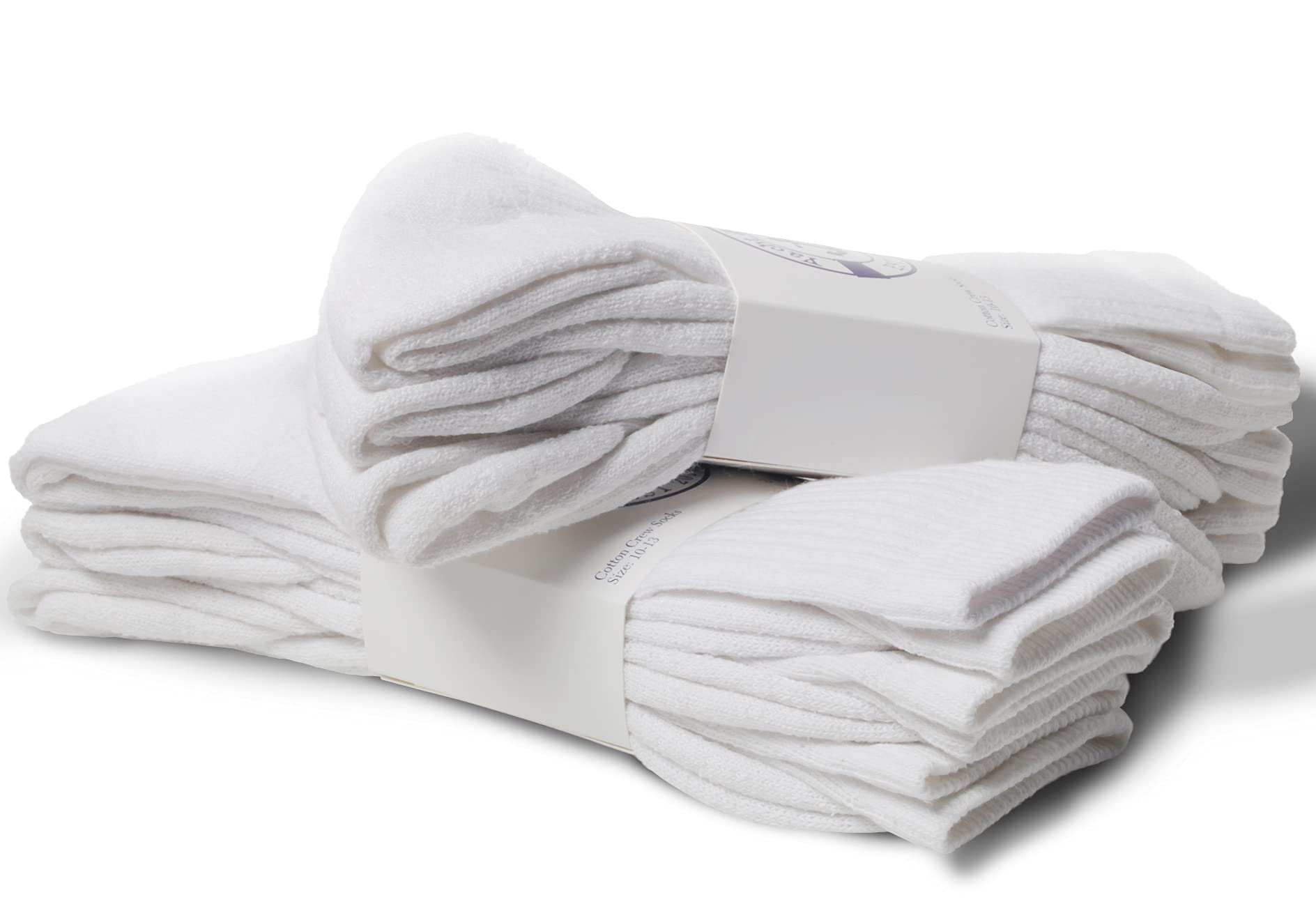 12 Pairs Value Pack of Wholesale Sock Deals Womens Cotton Crew Socks, White with Gray Heel Toe, 9-11