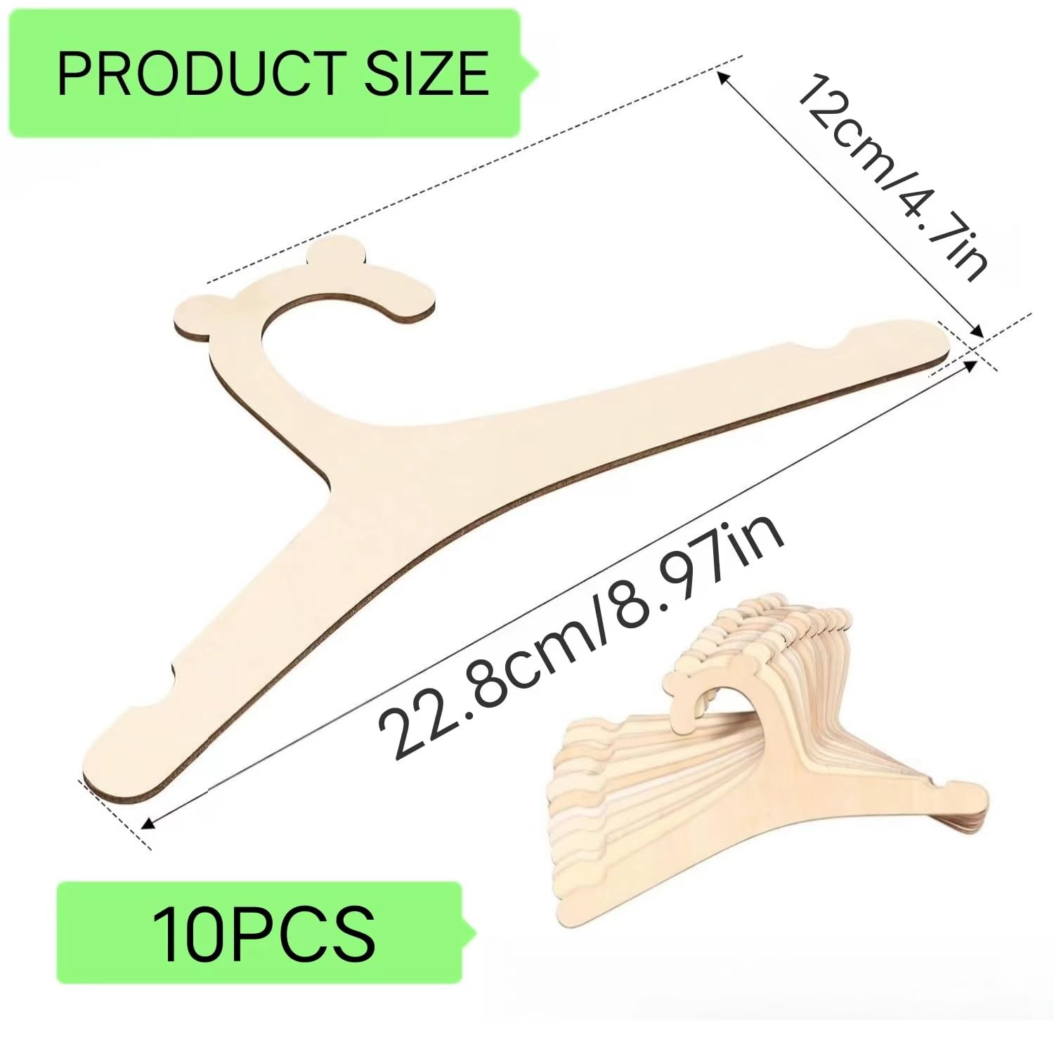 10 Cintres En Bois Pour Bébé Forme Lapin - Antidérapants Rainurés - Décoration Chambre Enfant - Pour Vêtements Et Poupées