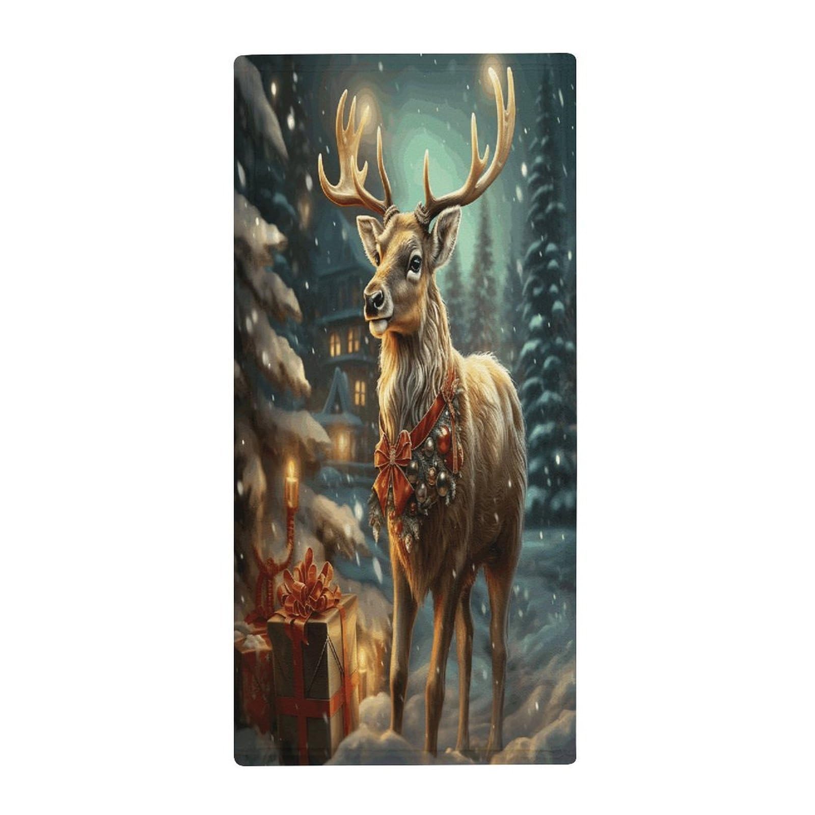 VstaDank Reindeer Hand Towels Ultra Soft Printed Towels Classic Coral Velvet Kitchen Hand Towel Highly Absorbent Hotel Spa Towel Collection for Bathroom Workout 13.8 X 28.7 in