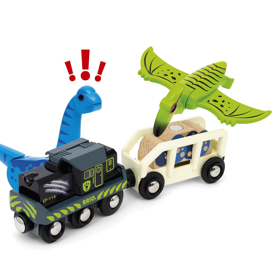 BRIO World - 36096 - Train à Piles Dinosaure - Train électrique - Dinosaure Inclus - pour Circuit de Train en Bois - Jouet Mixte à partir de 3 Ans