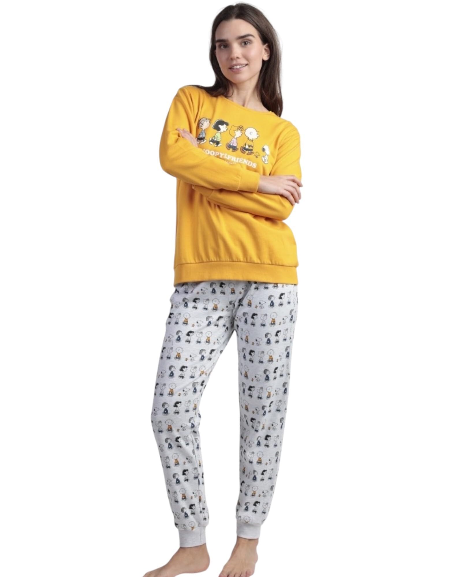 PEANUTS Pijama Manga Larga Felpa Snoopy&Friends para Mujer