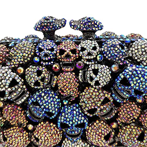 Image of Boutique De FGG Skull Crystal Clutch Purse for Women Formal Rhinestone Clutch Evening Bag Halloween Minaudiere Handbag,Mini