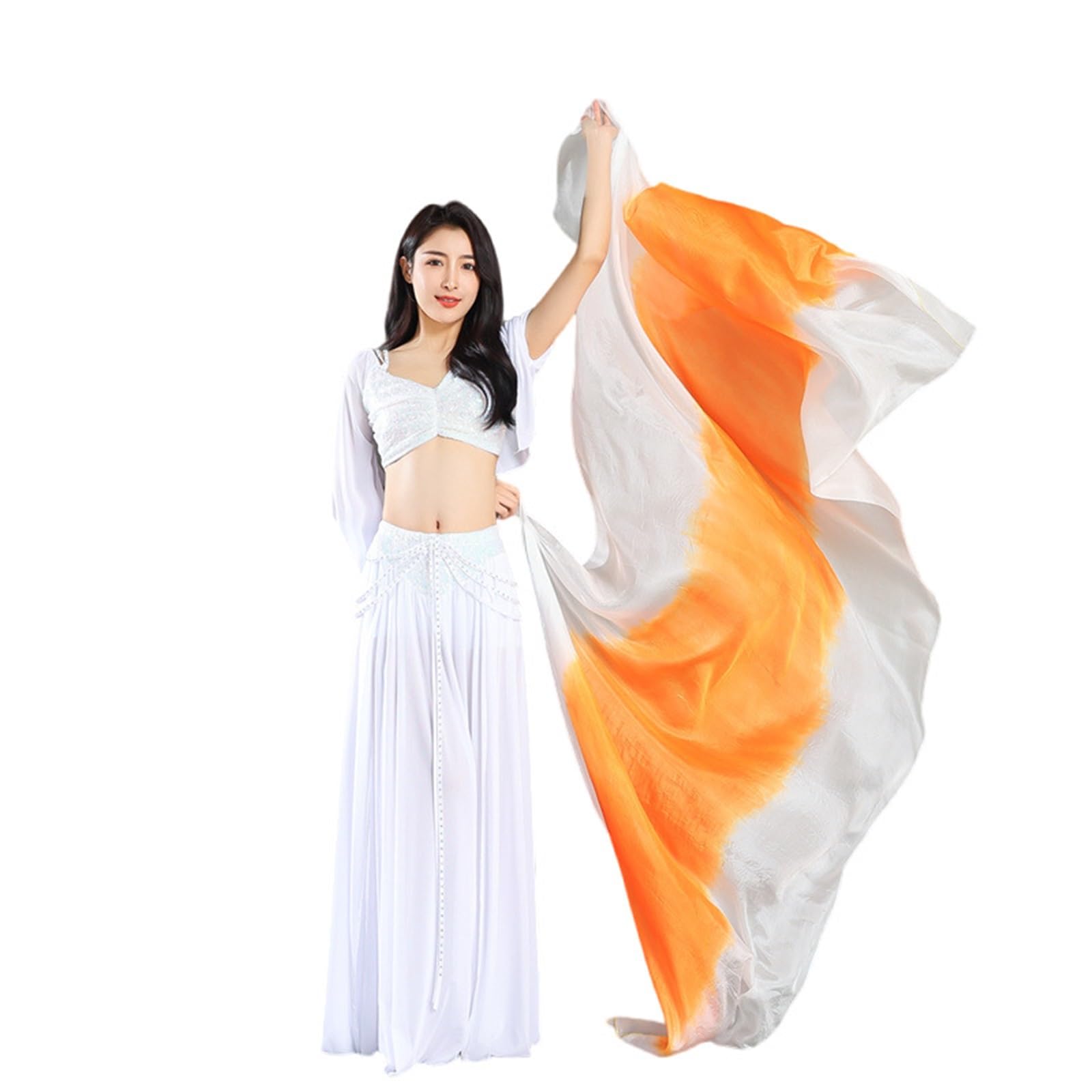 Voiles de danse du ventre en soie foulards poétiques blanc orange