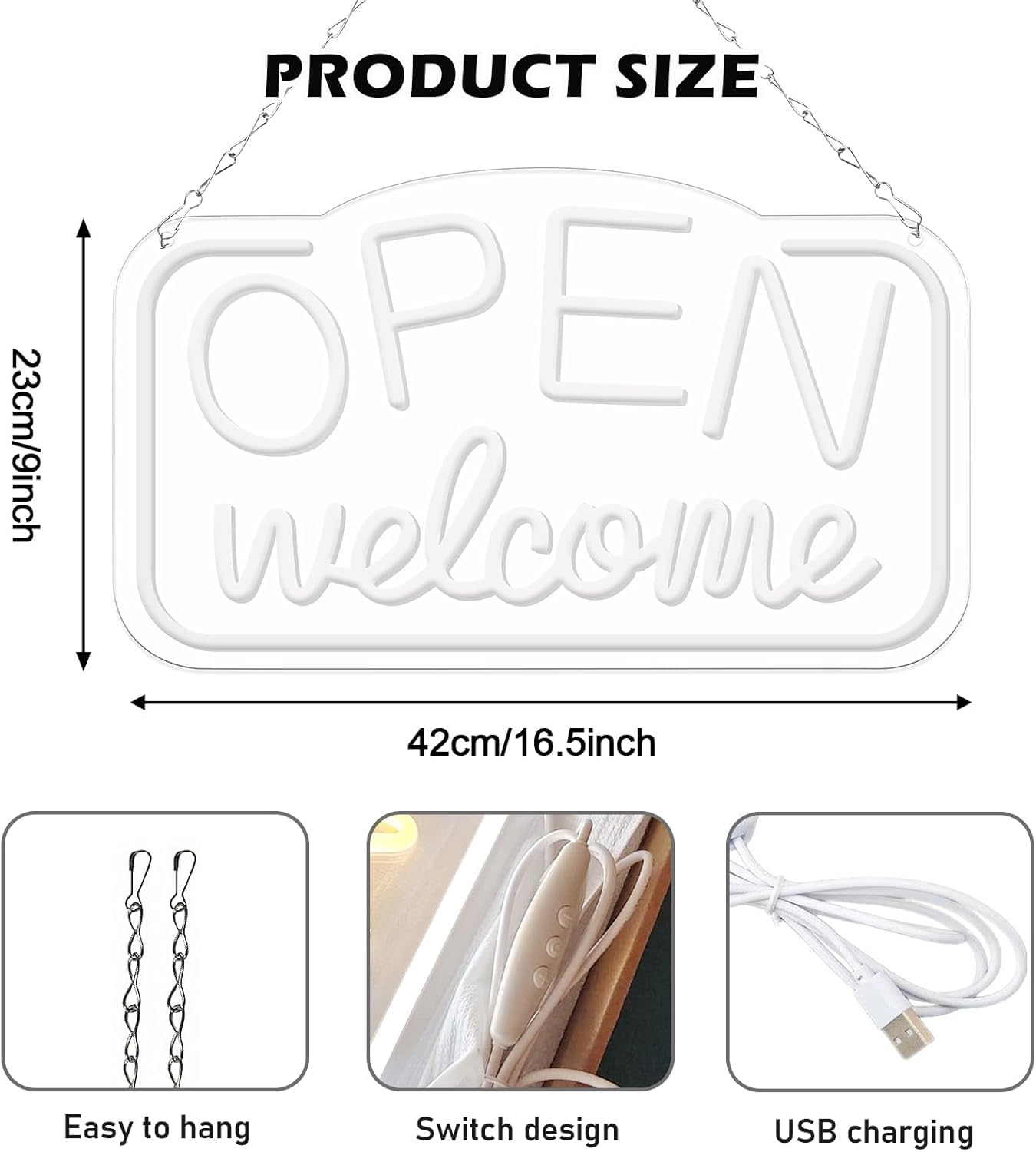 Panthem Panneau Néon LED "We Are Open" 41,9 X 22,9 Cm - Intensité Variable, Ultra Lumineux, USB 5V Pour Magasins, Cafés Et Restaurants
