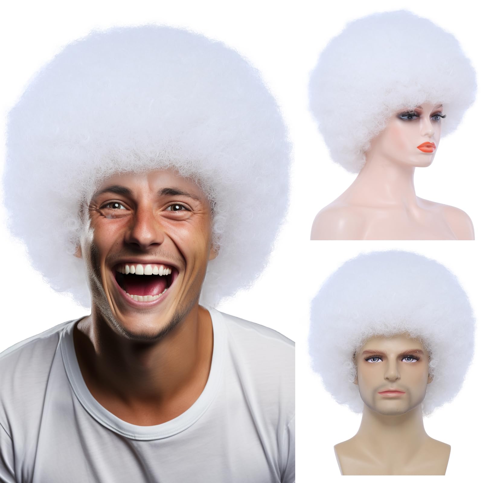 Photo 1 of Afro Wig for Men - Curly 80s Disco Hair, Perfect for Men's Disco Outfits in the 70s Platinum
