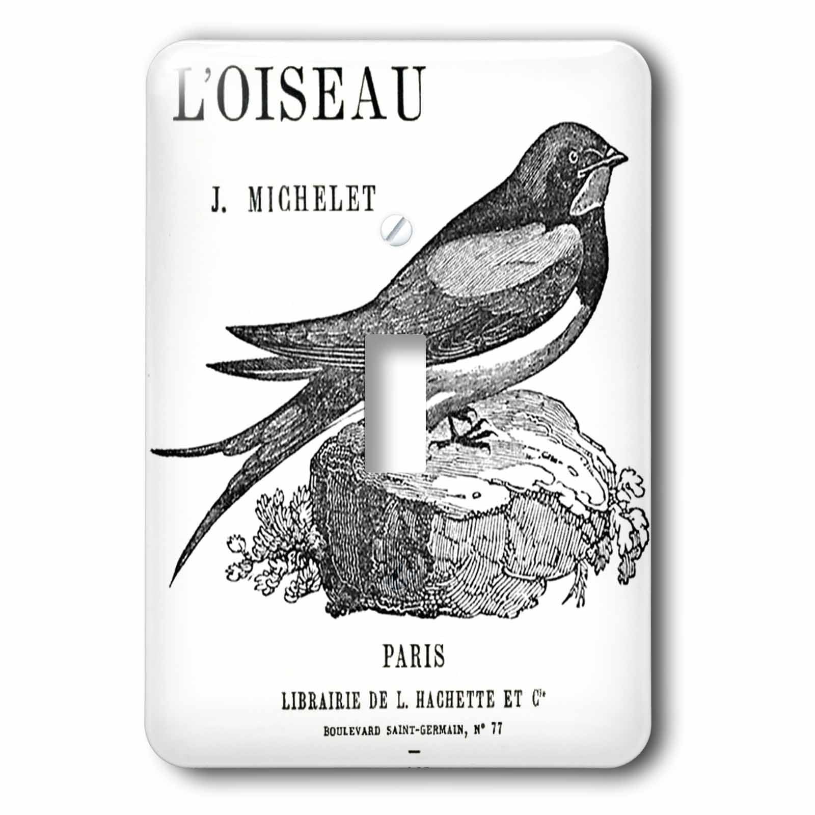 Interrupteur oiseau français vintage noir et blanc 3dRose lsp_164704_1 pour décoration murale