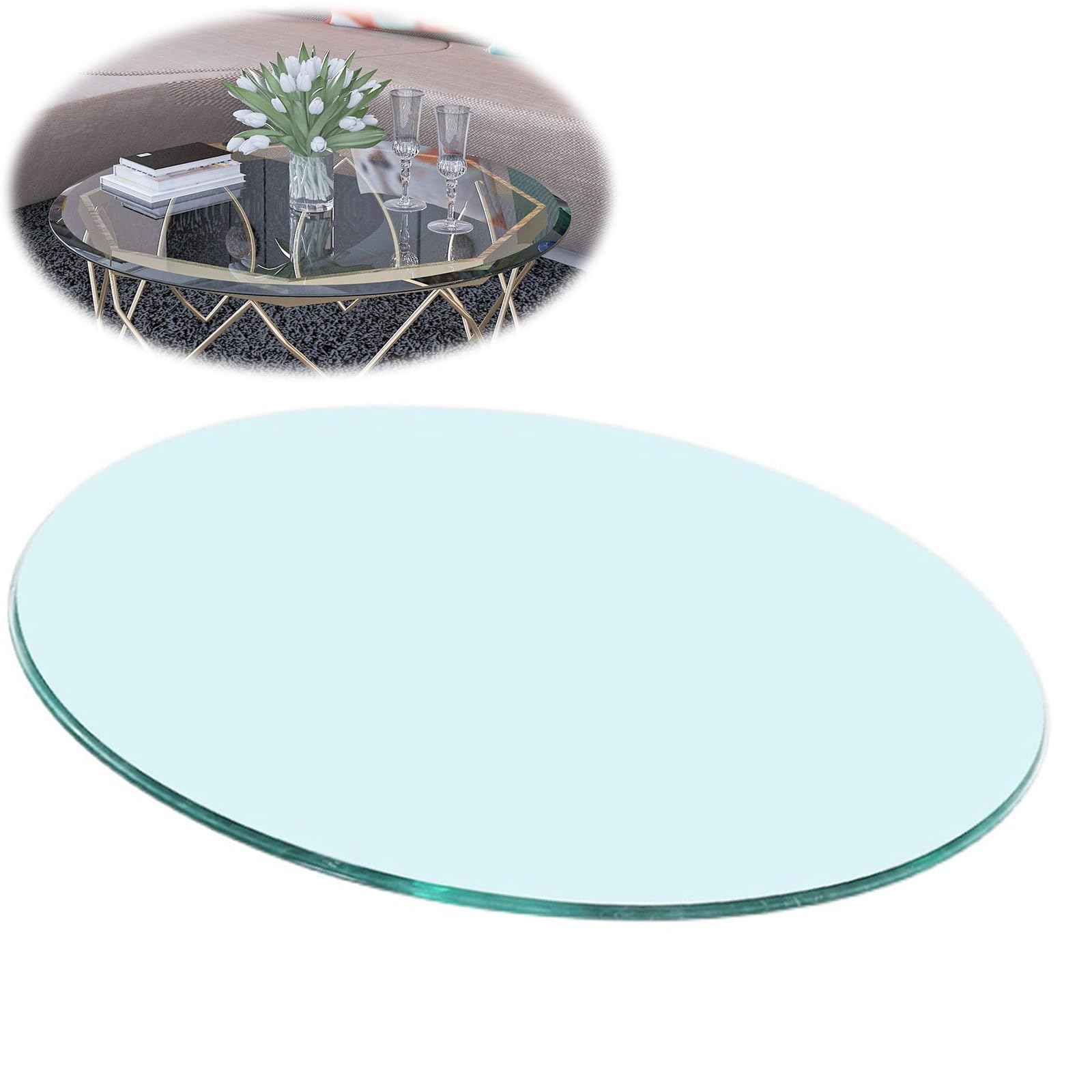 SAGIDAR Round Table Glass Top, Round Glass Table Top Replacement, Glass Table Top, Tempered Glass Round, Glass Table Top For Dining Table, Beveled Polished Edge, 14IN 22IN 27IN 32IN 40IN