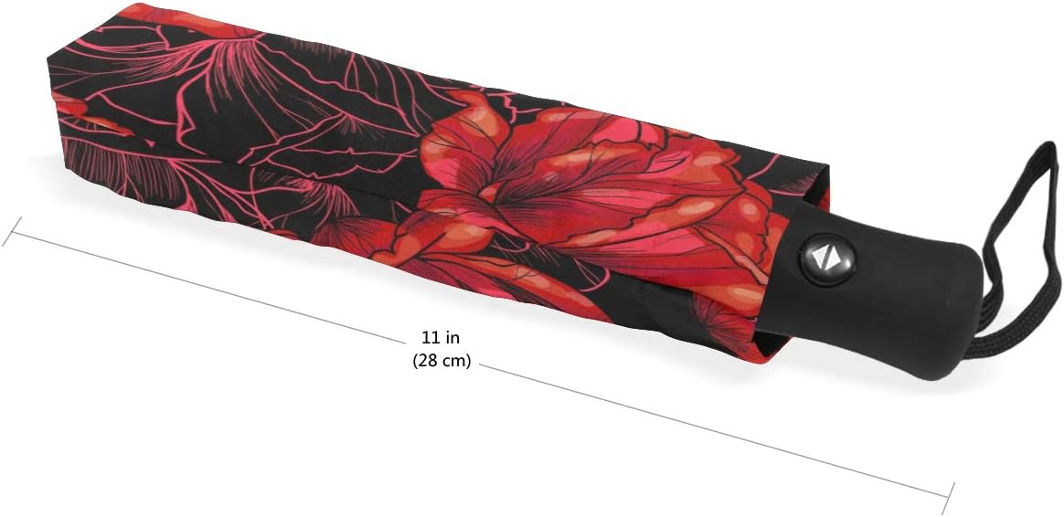 Wamika Red Roses Flower Auto Umbrella Open Close Windproof Travel Vintage Umbrella Lightweight Compact Parasol Umbrellas Sun & Rain