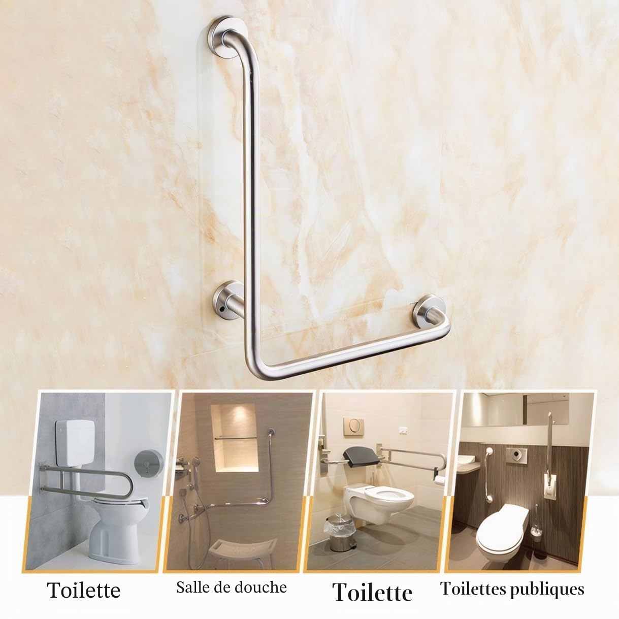 Barres D'Appui pour Salle de Bain,70x50cm en Acier Inoxydable Barre D'Appui de Douche en Forme de L,Idéal pour Les Femmes Enceintes, Les Personnes âgées et Les Personnes Hand(Size:poli,Color:droit)
