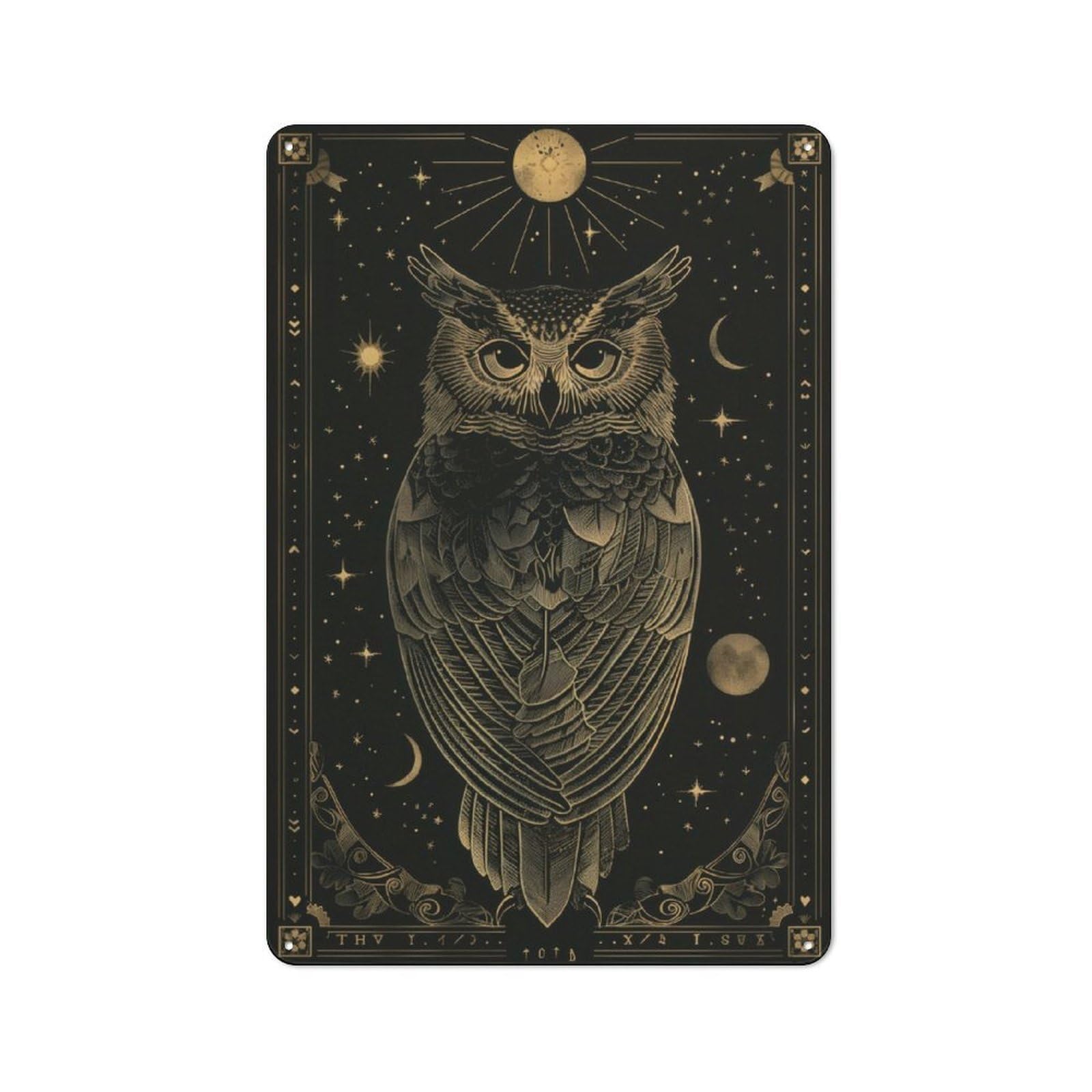 Metal Plaque 30x20cm with Celestial Owl for Workshop Wall, Retro Decor, for Garage, Workshop And Man Cave Decoration