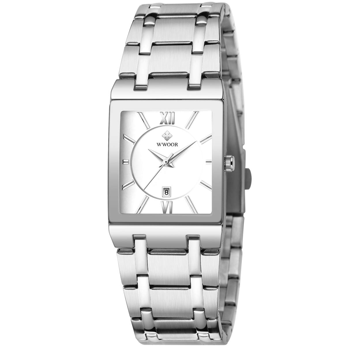 Square Watches for Men and Women Stainless Steel Mens Square Watch with Date Waterproof Analog Quartz Fashion Business Casual Wristwatch …, Silver White (B08PKG1SJ4) Amazon Price History, Amazon Price Tracker
