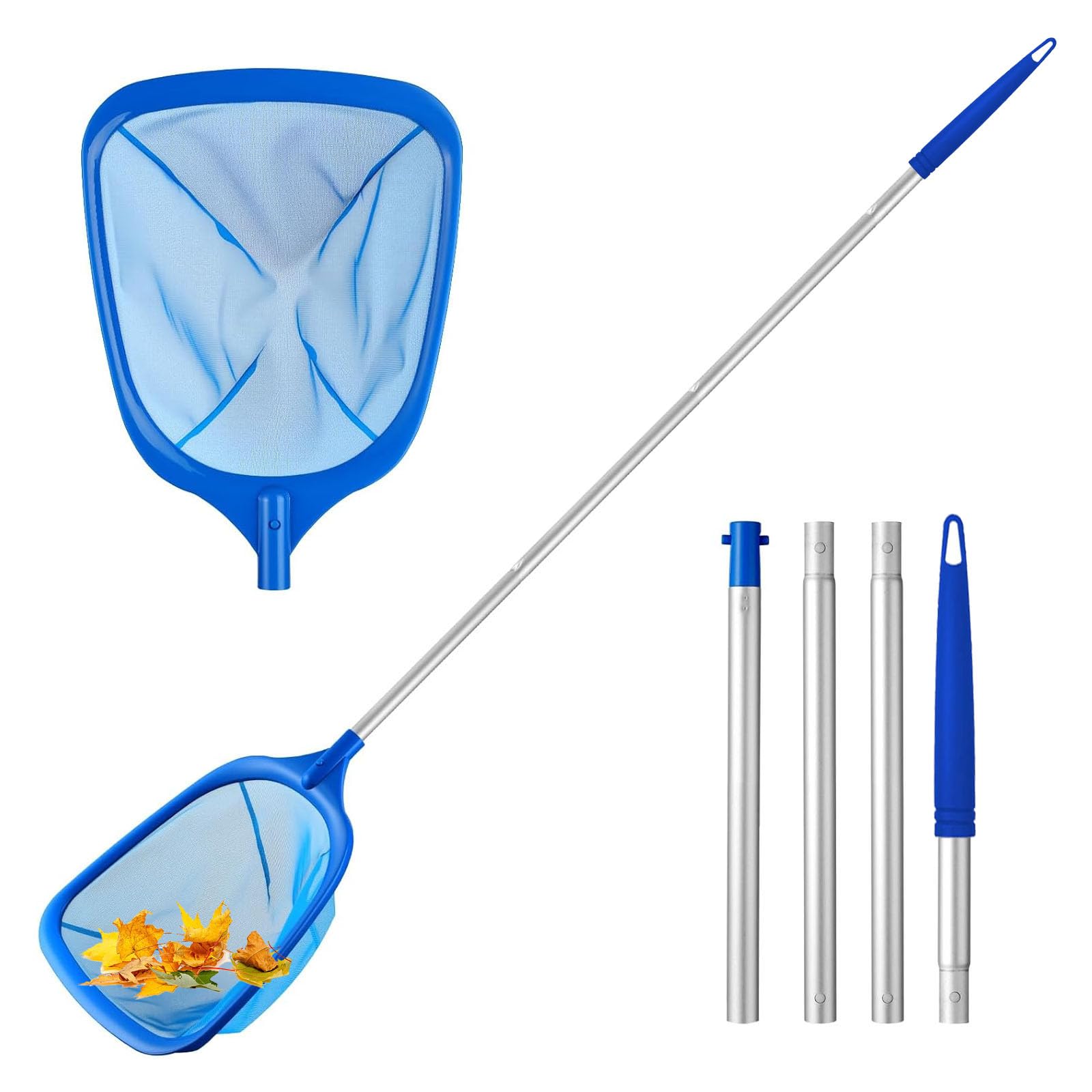 Filet de piscine avec manche télescopique détachable, mailles fines, épuisette à main, 146 cm