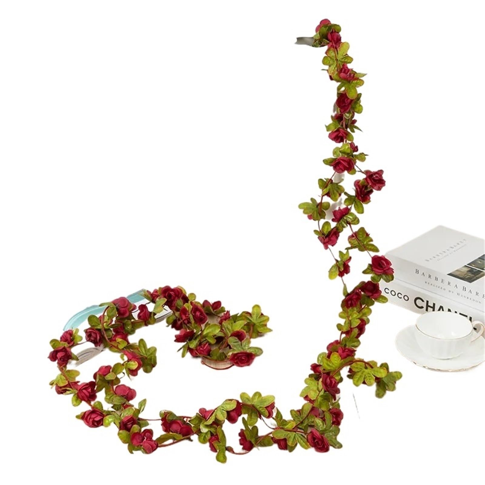 Guirlande de Roses artificielles Violettes, 5 pièces, 2 m, à Suspendre, for décoration Murale Jardin, fête Mariage pour la Maison Mur Jardin Décoration D'arche de Ma(5pcs Wine)
