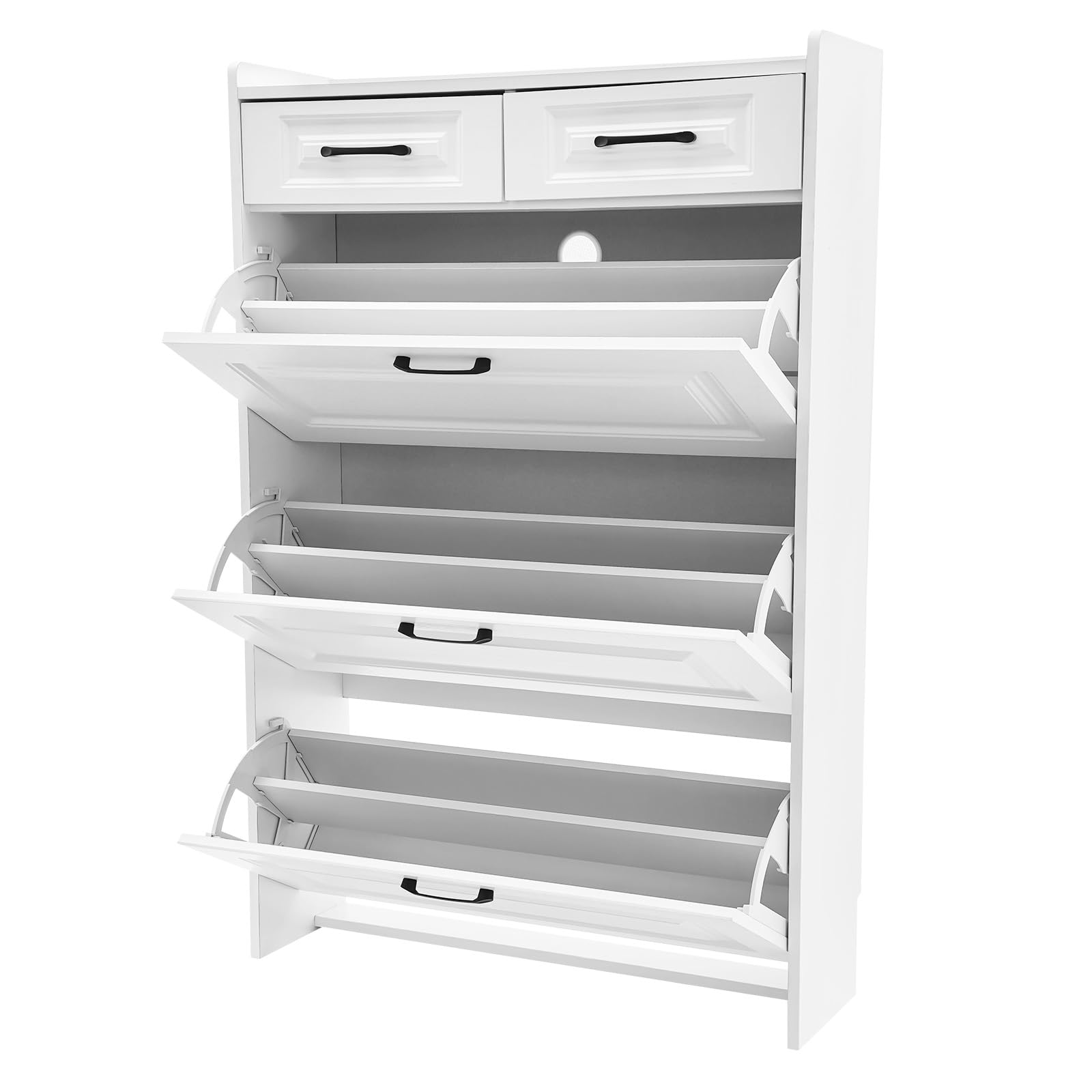 Zapatero blanco de 80 cm con 3 puertas abatibles para pasillo estrecho