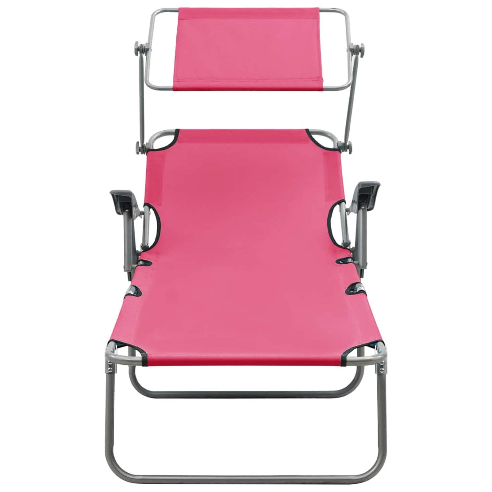 Festnight Sonnenliege Klappbar mit Dach Gartenliege mit Sonnenschutz Liegestuhl Faltbar Leicht Liege Klappliege Strandliege Campingliege Freizeitliege Relaxliege Pool Strand Stahl Rosa