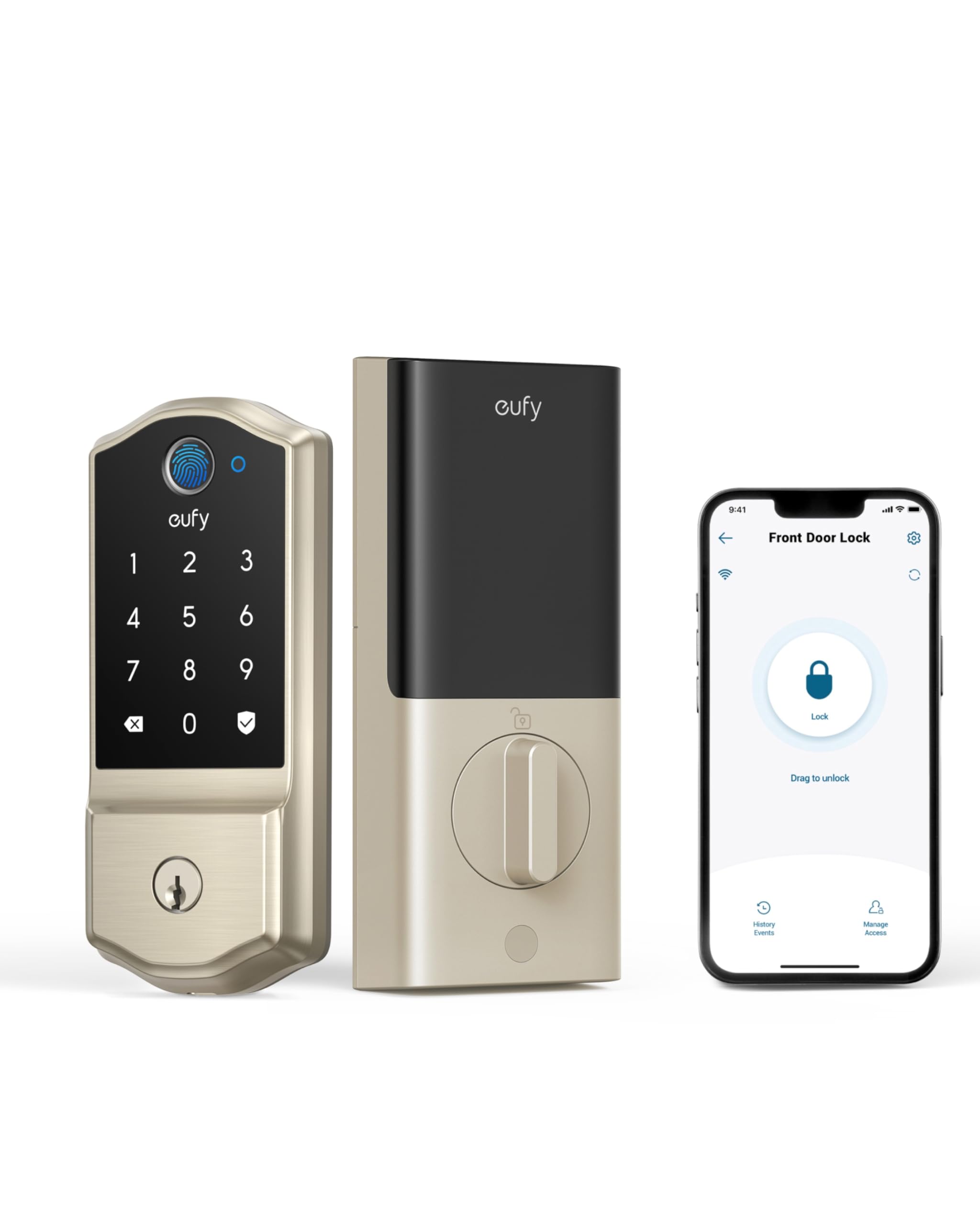 eufy Security Retro-Style Smart Lock C220, Nickel, Fingerprint Keyless Entry Door Lock, Built-in Wi-Fi, App Remote Control, Front Door Smart Lock Deadbolt, 8Months Battery, IP53 Waterproof