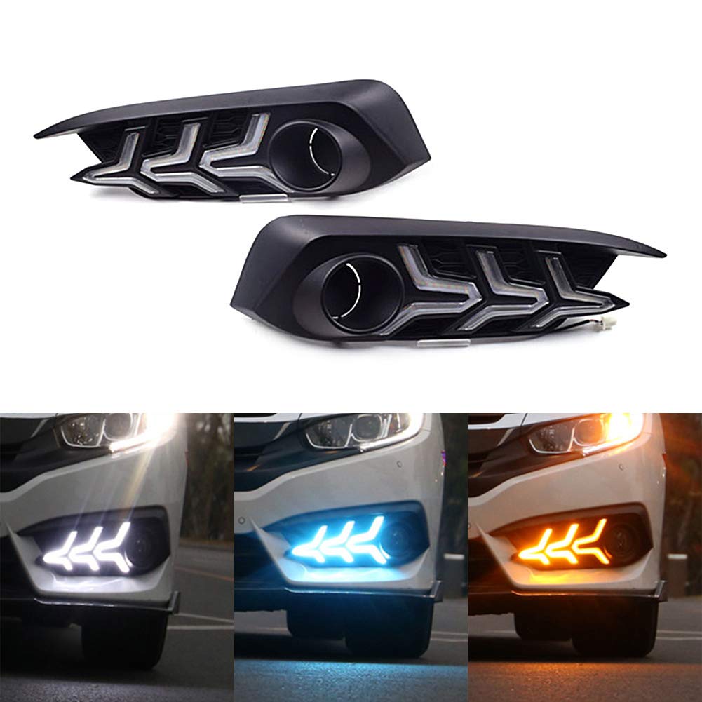 Paraurti anteriore per auto Fendinebbia Luce di marcia diurna DRL con indicatori di direzione gialli, per Honda Civic 11a generazione 2021+