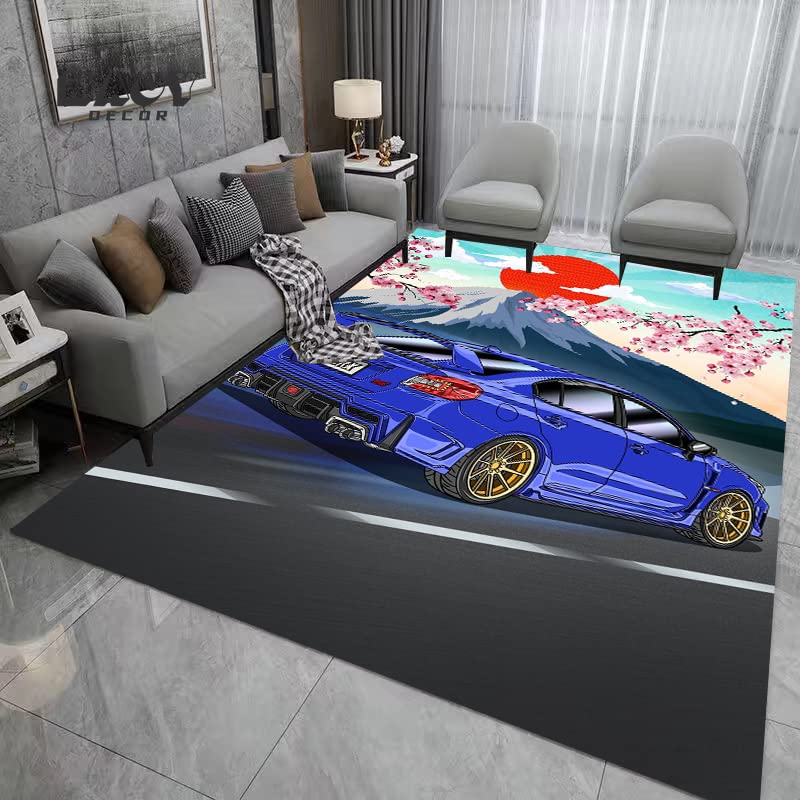 bailongmaStreet Car Racing 80S Synthwave Neon Flannel Carpet Japanese Racing Rug Cartoon Decoration Floor Mat D584 40×60CM