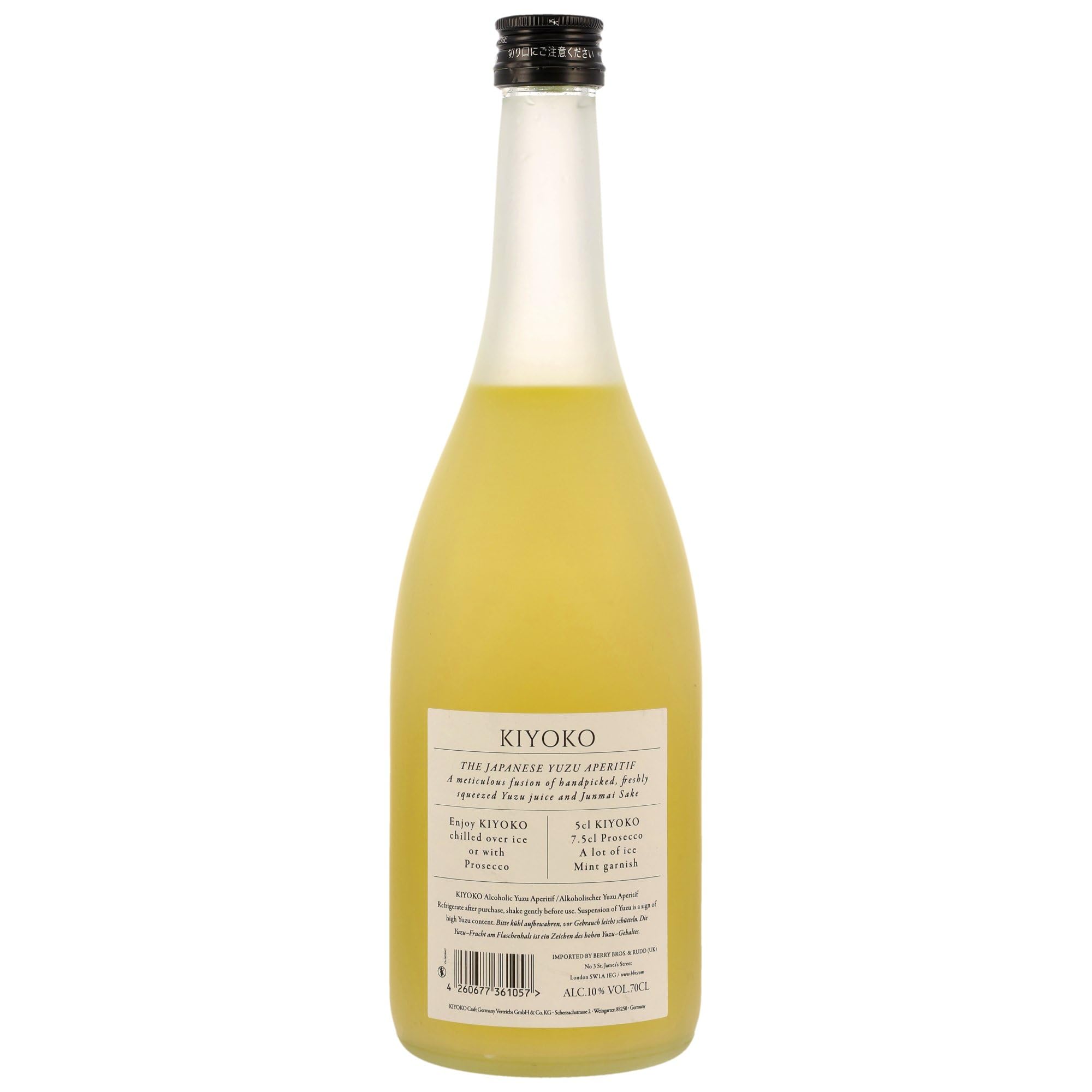 Kiyoko Yuzu Aperitif I Japanischer Reiswein mit Yuzu I 700 ml I 10% Vol. I Frisch & fruchtig mit Zitrusnoten I Leicht & erfrischend im Abgang (1x 0,7 + Kiyoko Spritzglas)