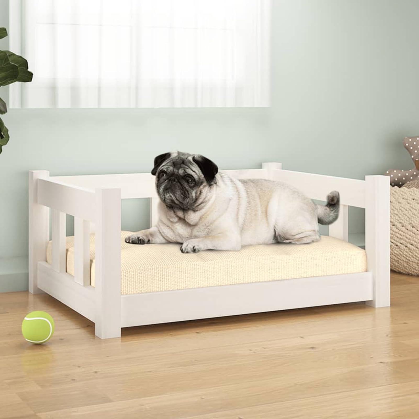 Homgoday Casa Mobilia Cuia para perros blanca 65,5 x 50,5 x 28 cm madera maciza de pino, jaula para perros de interior Kennel para perros, jaulas para perros de exterior
