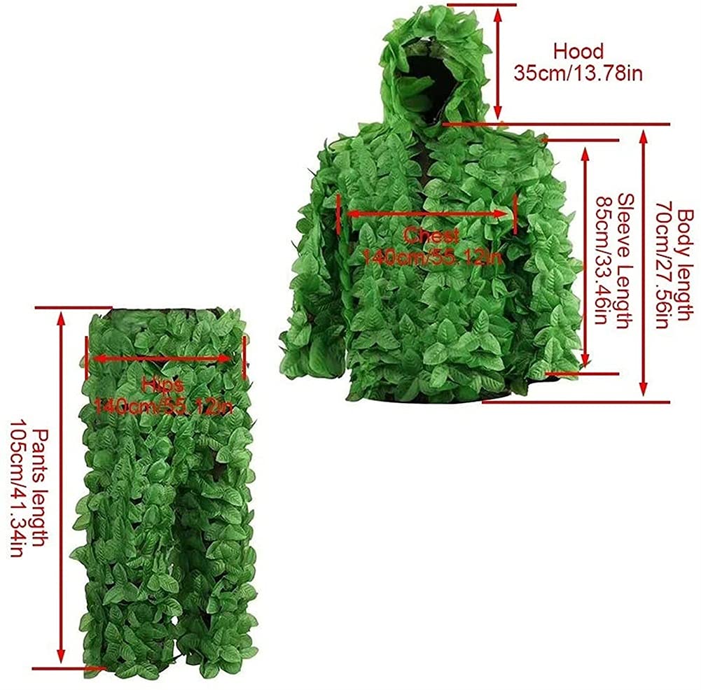 Chillers 3D Leaf Ghillie Anzug, Camouflage Woodland Hunting Geely Suits Camo Outfit Sniper Kostüm für Männer, Jäger, Sniper Airsoft und Paintball Fotografie oder Halloween