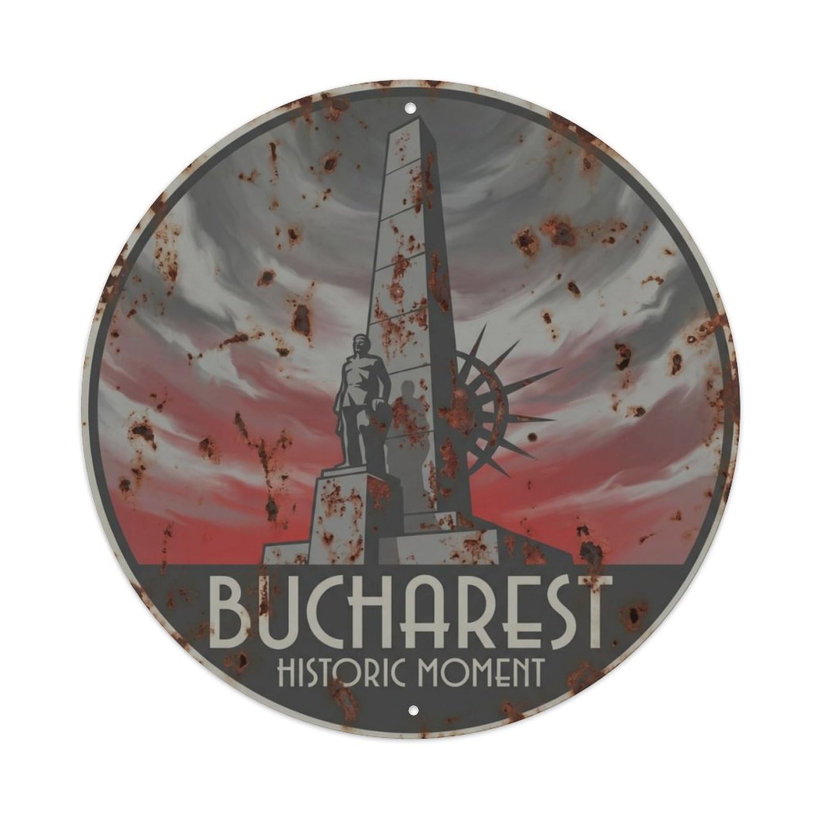 Vintage Travel Bucharest Revolution Historic Metal Tin Sign