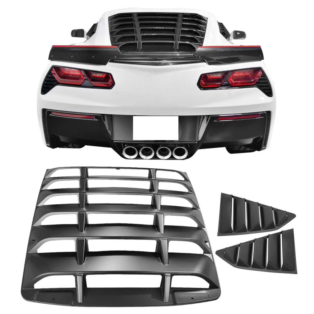 IKON MOTORSPORTS, Side & Rear Window Louvers Compatible with 2014-2019 Chevy Corvette C7, Classic Matte Black Left Right Sides Window Vents Sun Shade Guards, 2015 2016 2017