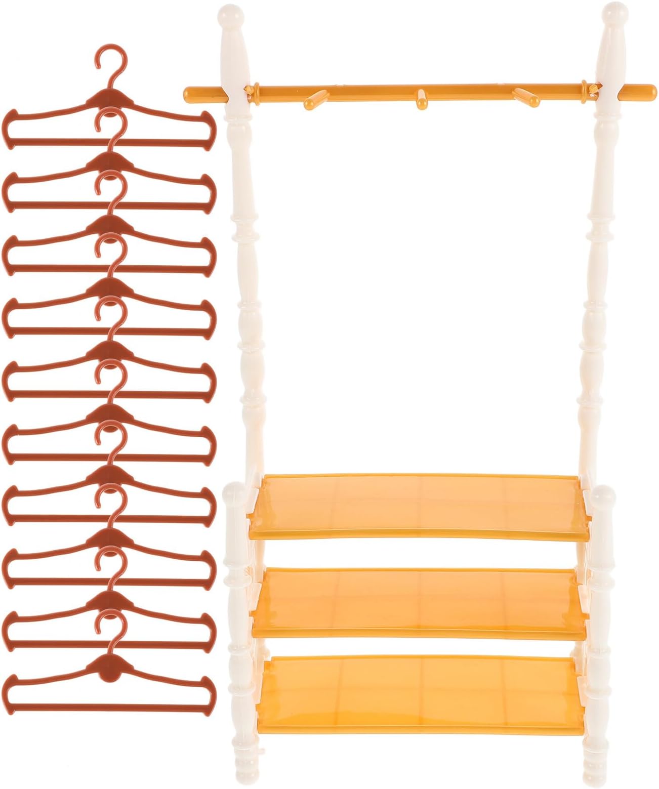 Wakauto European Style Doll Clothes Rack with 10 Mini Hangers for Dollhouse Display and Drying Doll Accessories Storage Organizer for Newborn and Born
