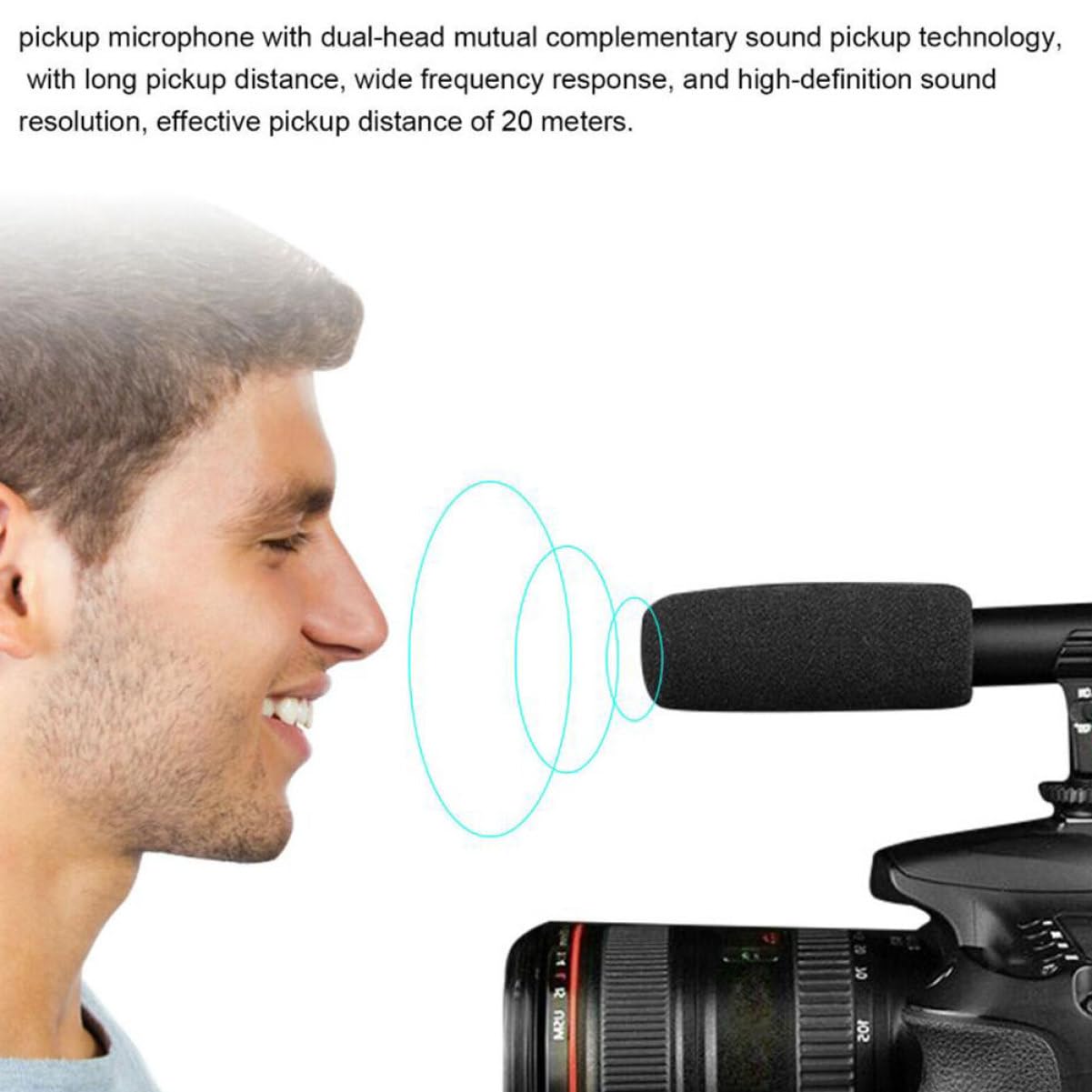 TEHAUX Micrófono de Cámara DSLR Negro Abs para Entrevistas y Vídeo | Zapato Estándar, Captura Estéreo de Alta Sensibilidad, Ángulo 90/120 Grados, Compatibilidad Amplia Teléfono y Camcorder
