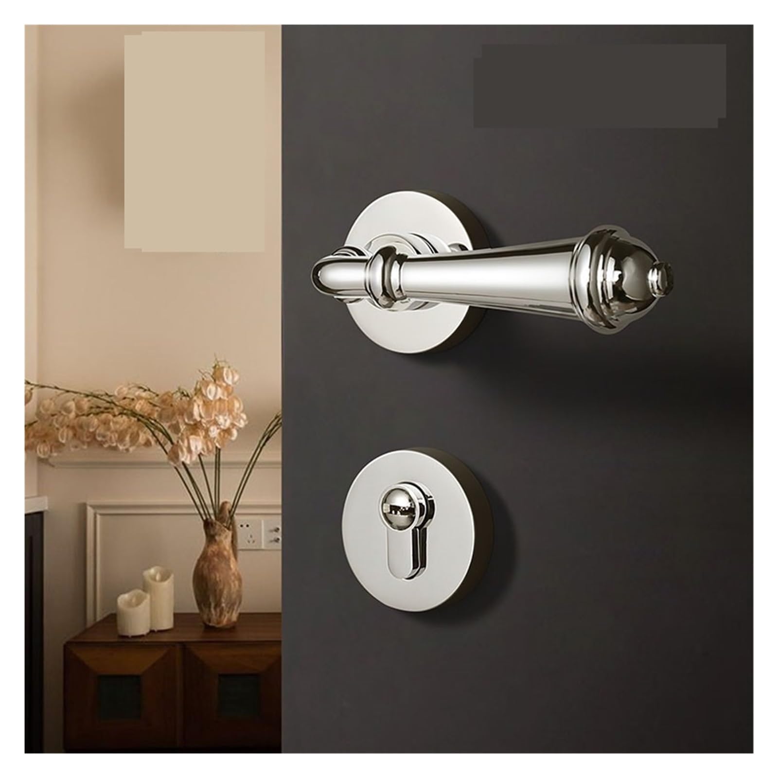Serrure de porte de chambre nordique silencieuse magnétique argent brillant Type A