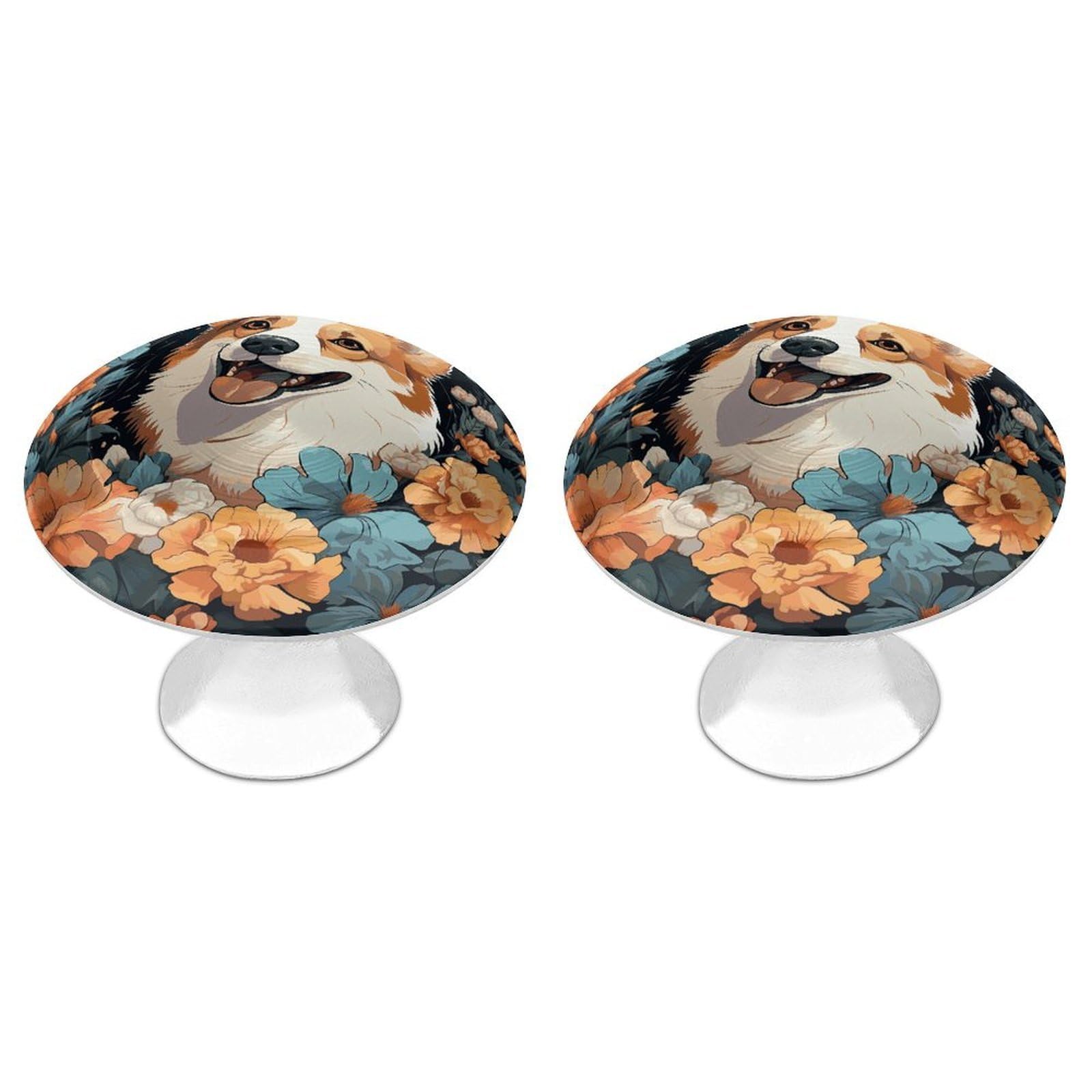 FekiLoot Corgi Pattern Cabinet Knobs 2 Pack Stainless Steel Round Dresser Drawer Knobs Kitchen Drawer Hardware Dresser Knob Closet Door Pulls Cabinet Handles for Cupboard Drawer Pulls