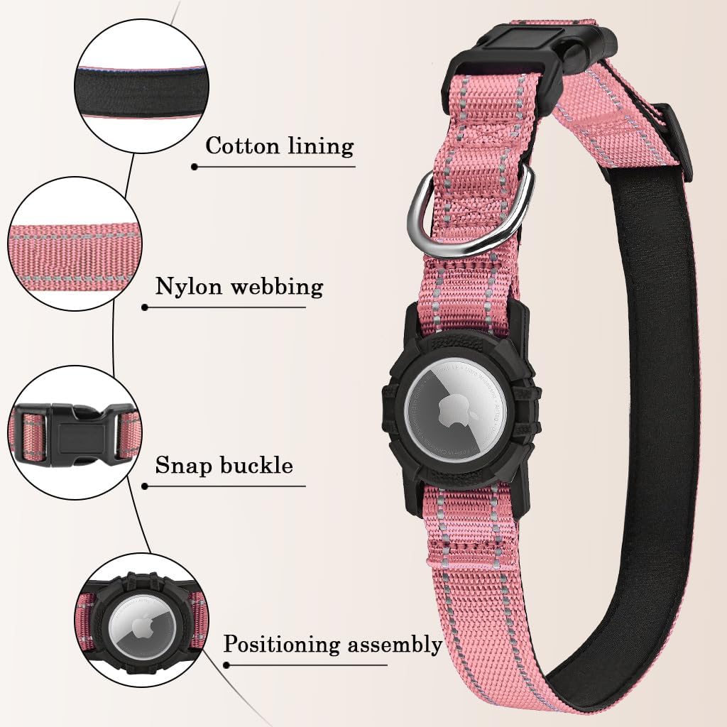 Dog Collar with Waterproof Airtag Holder, Pink, S (11.8"-15.7") image 5