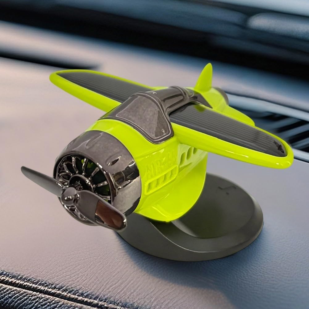 Solar Powered Rotating Propeller Fighter Ornament, Light-Activated Aircraft Dashboard Decor for Car Interior, ABS Desktop Accessory in Multiple Colors(Light green)