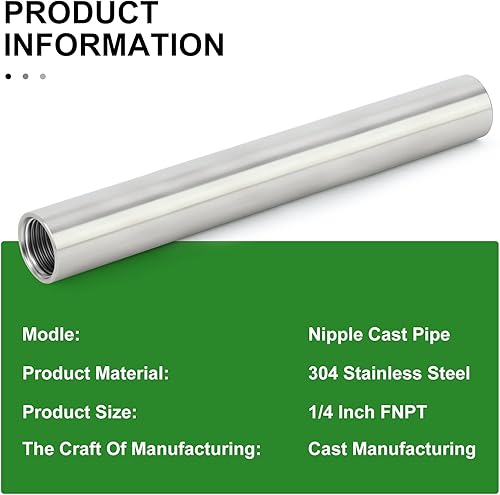 Miniatura 755 de TAISHER 2 accesorios de tubería de acero inoxidable, 1/2 "NPT x 1/2" NPT macho roscado, tubo fundido de pezón de 6 pulgadas de longitud 1.969 in