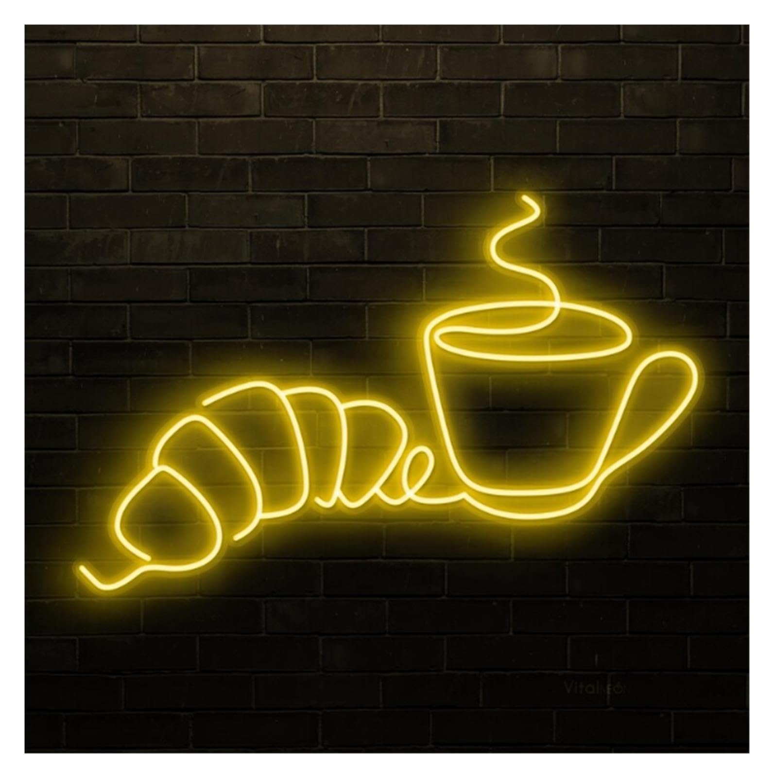 Insegna al Neon Insegna Al Neon Di Croissant Della Tazza Caffè